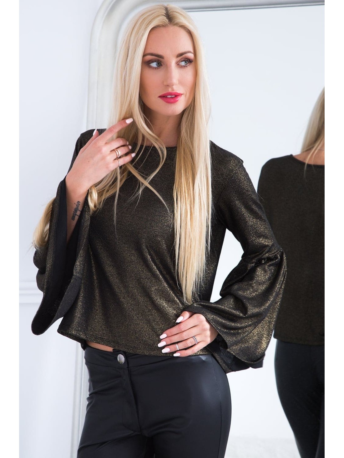 Bluse mit ausgestellten Ärmeln Gold MP16151 - Online-Shop - Boutique